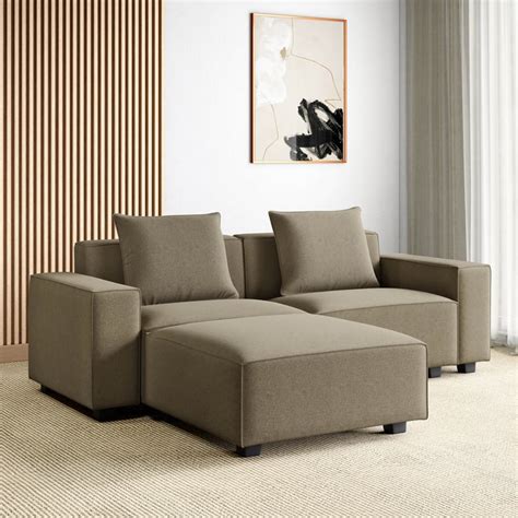 Buy Helios Brigade Fabric 2-Seater Sofa with Cushions and Ottoman ...