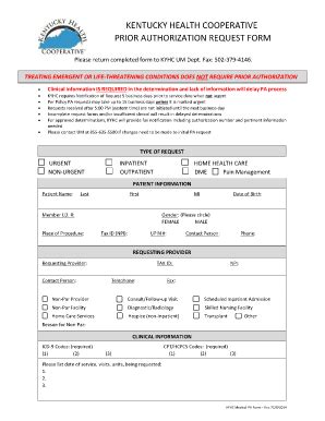 Kentucky Health Cooperative Prior Authorization Request Form - Blank ...