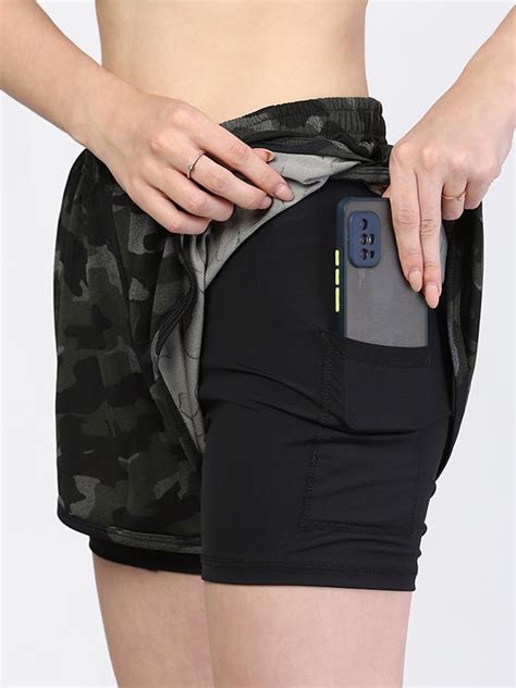 Printed Layered Military Print Dance Training Shorts with Pocket – The ...