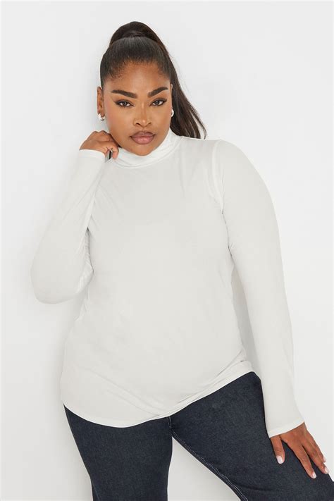 YOURS Plus Size White Long Sleeve Turtle Neck Top | Yours Clothing