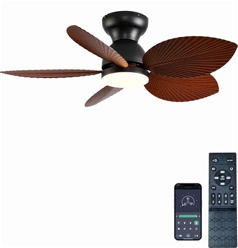 GJeg Tropical Ceiling Fans with Light, 38-inch Flush Mount Palm Leaf ...