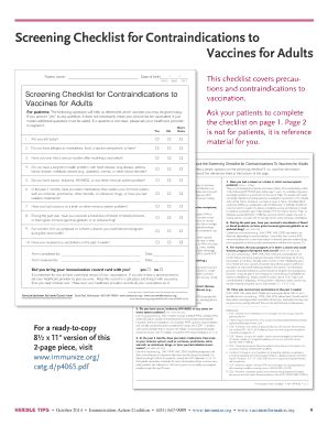 Fillable Online Screening Checklist for Contraindications to Vaccines ...