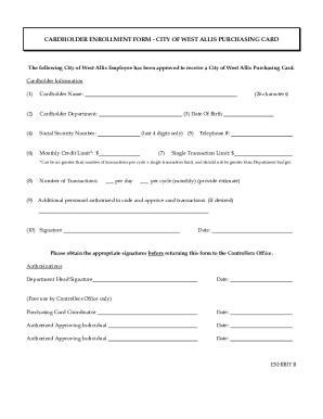 Fillable Online CARDHOLDER ENROLLMENT FORM-CITY OF WEST ALLIS ...