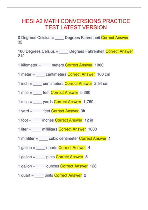 HESI A2 MATH CONVERSIONS PRACTICE TEST LATEST VERSION - HESI A2 MATH ...