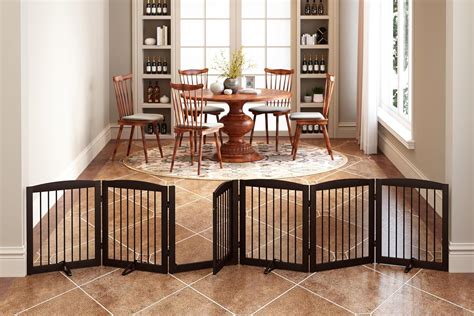 PUPETPO Freestanding Pet Gates with Walk Through Door, Dog Indoor Fence ...