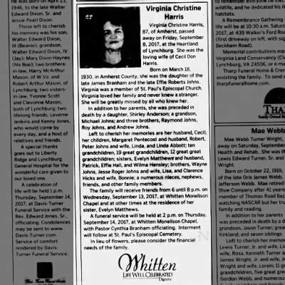 Obituary for Virginia Harris - Newspapers.com™