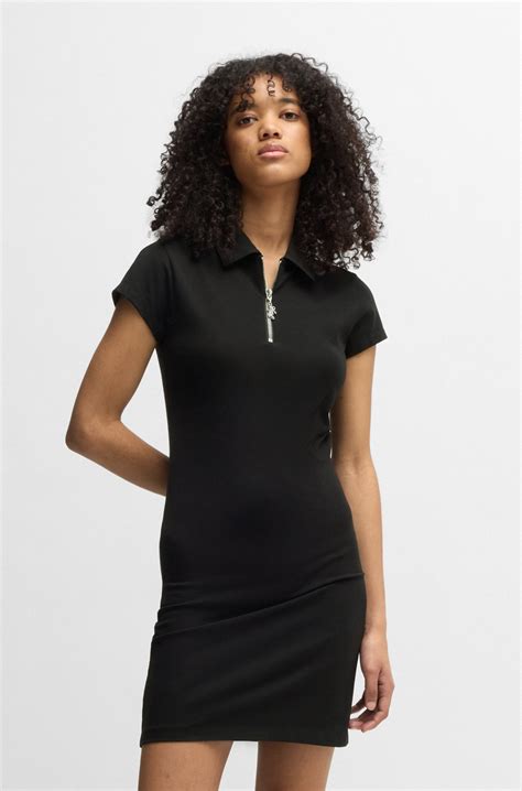 HUGO - Bodycon dress in stretch cotton with zip placket - Black