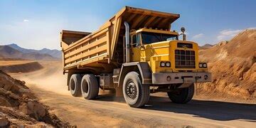 Antique mining dump truck working in a sandy pit concept antique ...