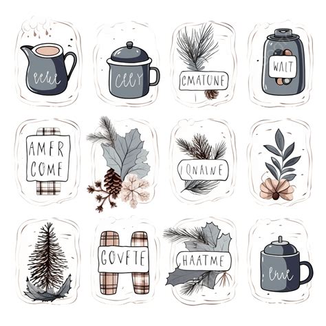 Aesthetic Label Name Tags Sticker Winter Hygge Cute Element Collection ...
