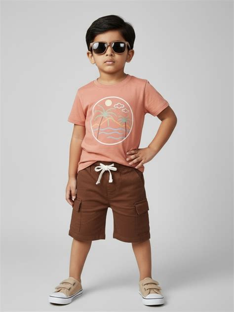 Shop Biglilpeople Boys Graphic Print T-Shirt and Cargo Shorts Set with ...