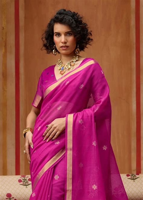 Magenta Pink Cotton Silk Saree – Vasumatis