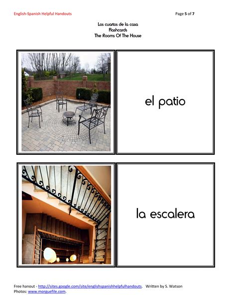 English-Spanish Helpful Handouts-Los Cuartos De La Casa Flashcards ...