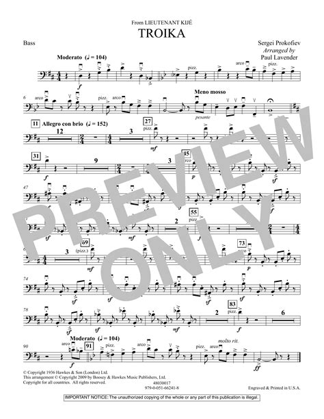Troika (from "Lieutenant Kije") - Bass by Paul Lavender Sheet Music for ...