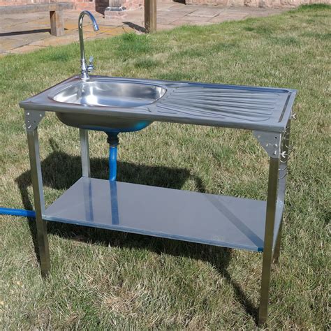 Stainless Steel Camping Sink Basin with Draining Board and Tap