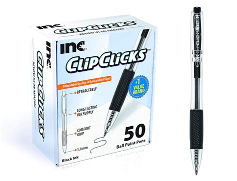 Inc, Clip Clicks 50 Count Retractable Black Ballpoint Pens Medium Point ...