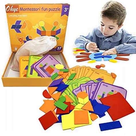 PLUSPOINT Wooden Pattern Blocks Jigsaw Puzzle Sorting and Stacking ...
