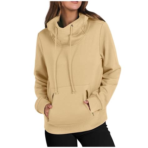 Pitauce Womens Mock Neck Fleece Hoodies Long Sleeve Drawstring Hooded ...