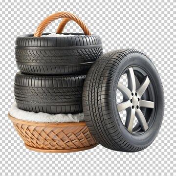 Snow tyres stacked and basket on transparent background | Premium AI ...