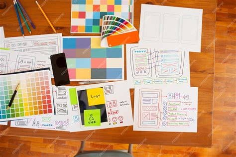 Top view layout and color of the applications user interface design ...
