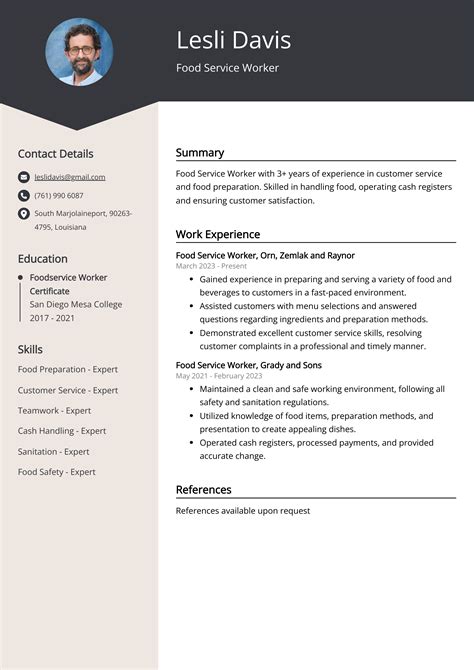 Food Service Worker Resume Example (Free Guide)