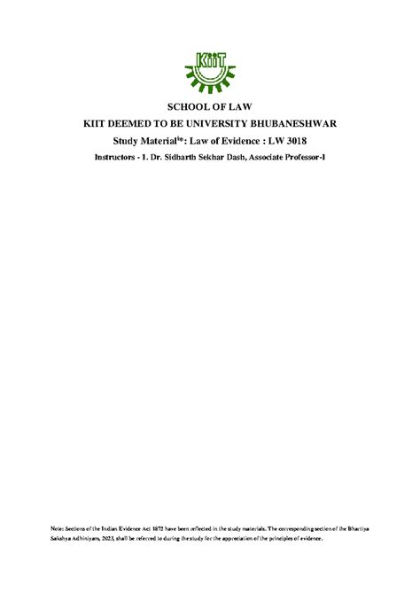 Study M Law of Evidence siddharth sir - SCHOOL OF LAW KIIT DEEMED TO BE ...
