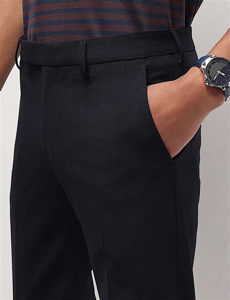 Buy Mid Waist Checks Slim Fit Trousers at Marks & Spencer