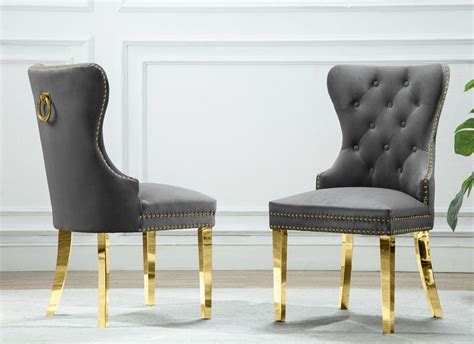 Gray velvet on sale tufted dining chairs