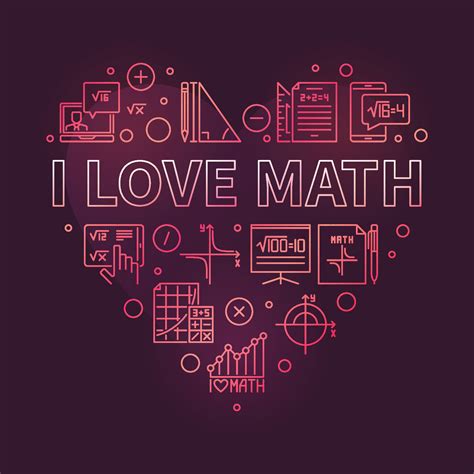 I Love Math concept vector outline heart shaped modern banner ...