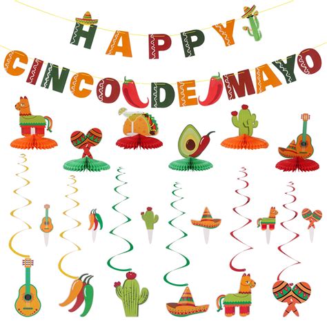 43PCS Cinco de Mayo Decorations, Mexican Themed Party Hanging Swirls ...