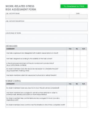 Work-Related Stress Risk Assessment Form - Blank Fillable Template ...