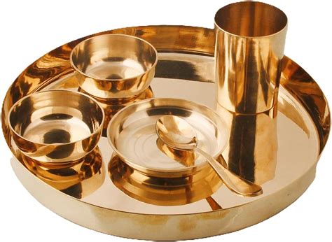 Buy K K Traders Pure Kansa Bronze Solid Dinner Thali Set, Gold Online ...