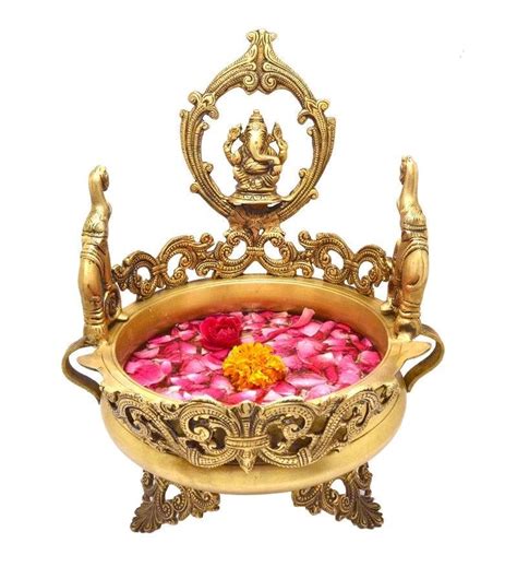 "Lord Ganesha Design Elephant Urli": Yellow Orange Handicraft by Brass ...