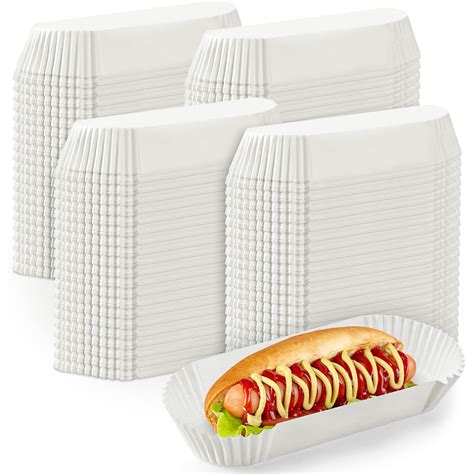 Buy 800 Pcs Hot Dog Trays 6 Inch White Paper Hot Dog Liners Fluted Hot ...