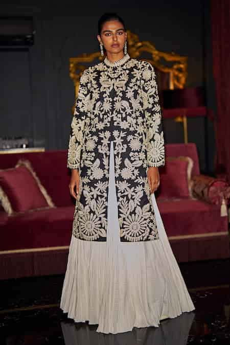 Buy Black Polyester, Viscose, Spandex Embroidery High Jacket And ...