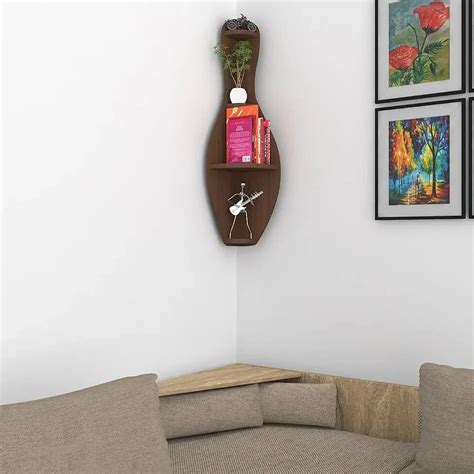 Bowling Shape Wood Corner Wall Shelf / Book Shelf,Walnut Finish — All ...