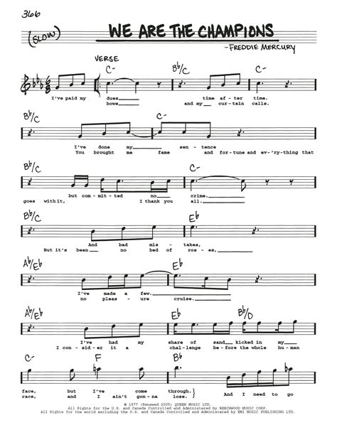 We Are The Champions by Queen Sheet Music for Real Book – Melody ...