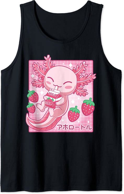 Buy Kawaii Axolotl Strawberry Milk Shake Carton Japanese Anime Tank Top ...
