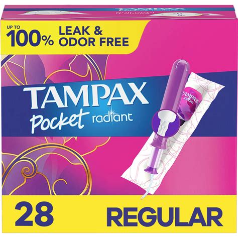 Tampax Pocket Radiant Compact Tampons, Regular Absorbency, Unscented ...