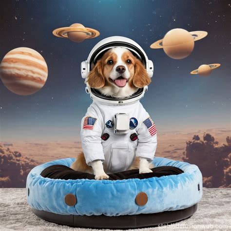 a dog flying in the sideral space wearing an astronaut helmet and ...