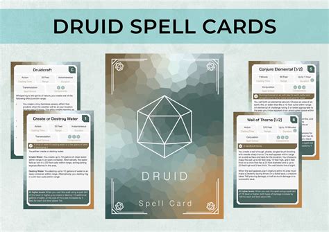 Dnd Druid Spell Cards, Custom 5th Edition Character Spell Cards, 5e ...