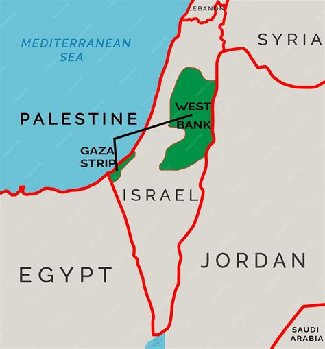 Premium Vector | Palestine map indicated West Bank and Gaza Strip with all side countries