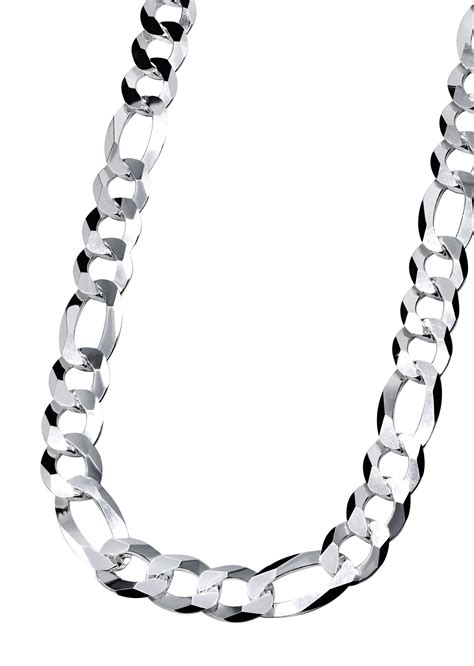 Mens White Gold Chain - Solid Figaro Chain - Silver / 10K / 14K ...