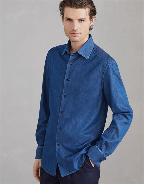 Lightweight denim tuxedo shirt (242MR683S1836CZH90) for Man | Brunello ...