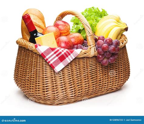 Picnic basket with food. stock photo. Image of basket - 53896722
