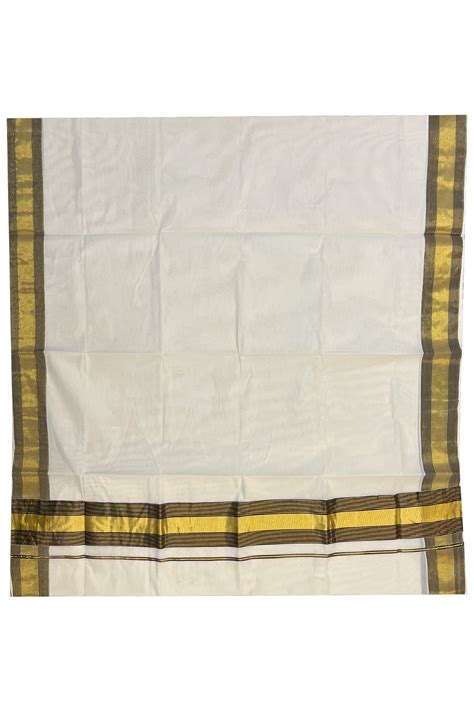 Pure Cotton Kerala Saree with Black and Kasavu Lines Border and Pallu ...