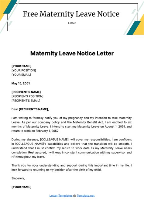 Exle Letter Of Notice After Maternity Leave Infoupdate - Free Word Template