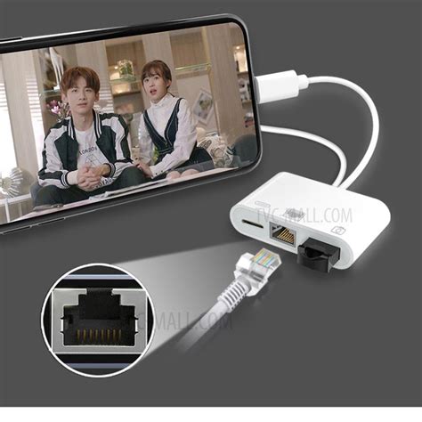NK-107 Pro 3 in 1 Type-C+8 Pin Male to USB+RJ45+8 Pin Female Charging ...