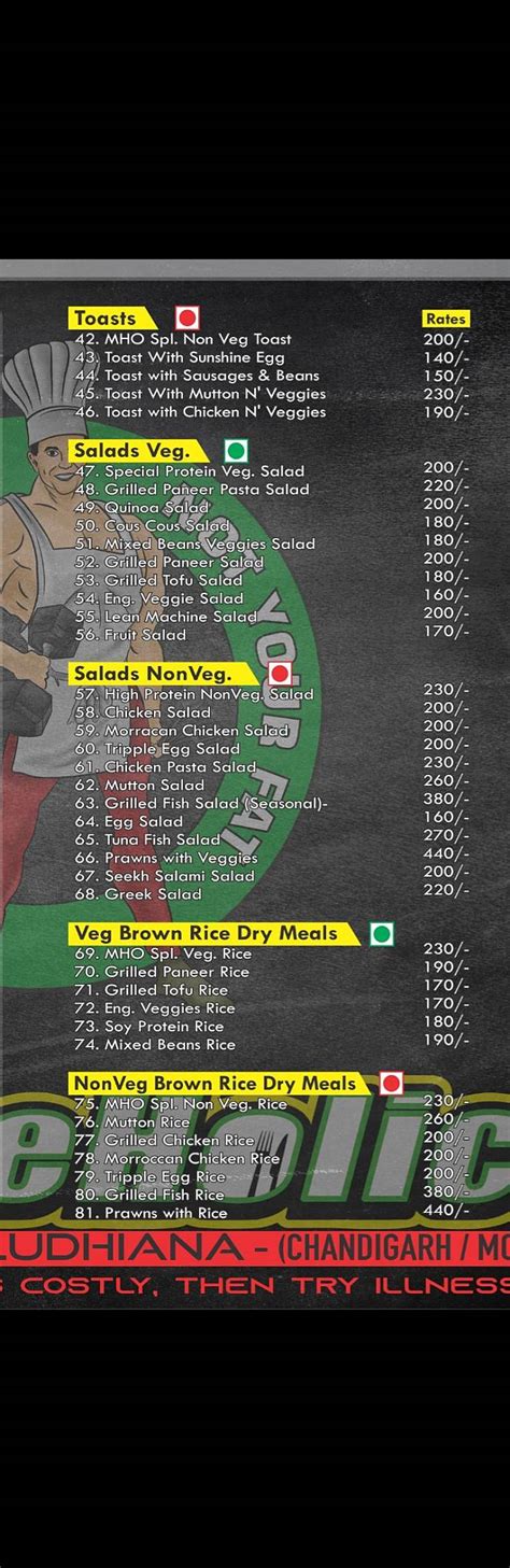 Menu at Muscleholics "The Health Food Cafe", Jalandhar