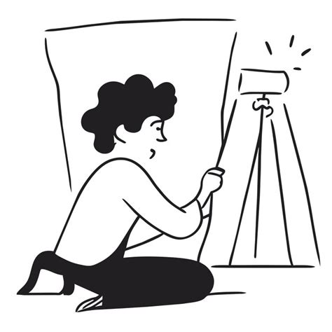 Line art artist painting hand drawn cartoon sticker icon concept ...