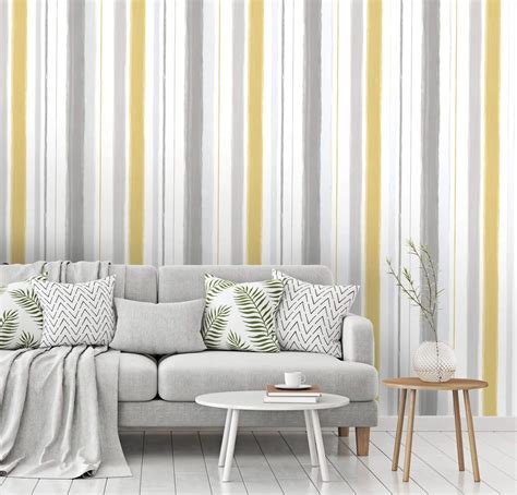 Holden Décor Statement Talbot Grey and yellow Striped Smooth Wallpaper ...